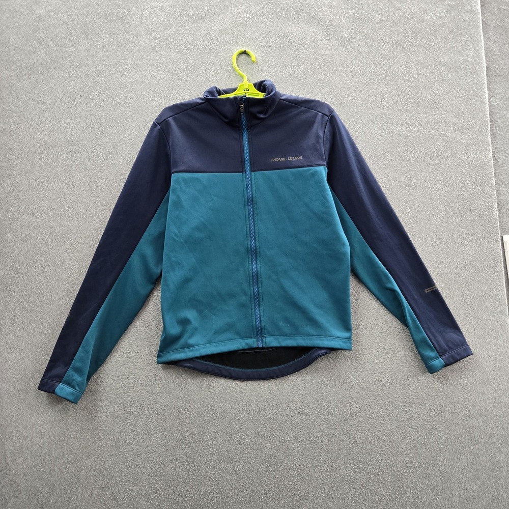 Pearl Izumi Men Jacket M Blue Colorblock Fleece Quest Cycling Full Zip